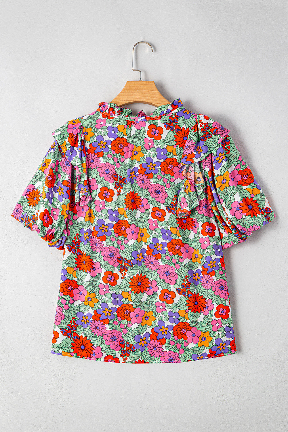 Red Floral Puff Sleeve Blouse