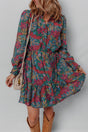 Green Floral Frill V Neck Puff Sleeve Ruffled Shirt Dress Women UK