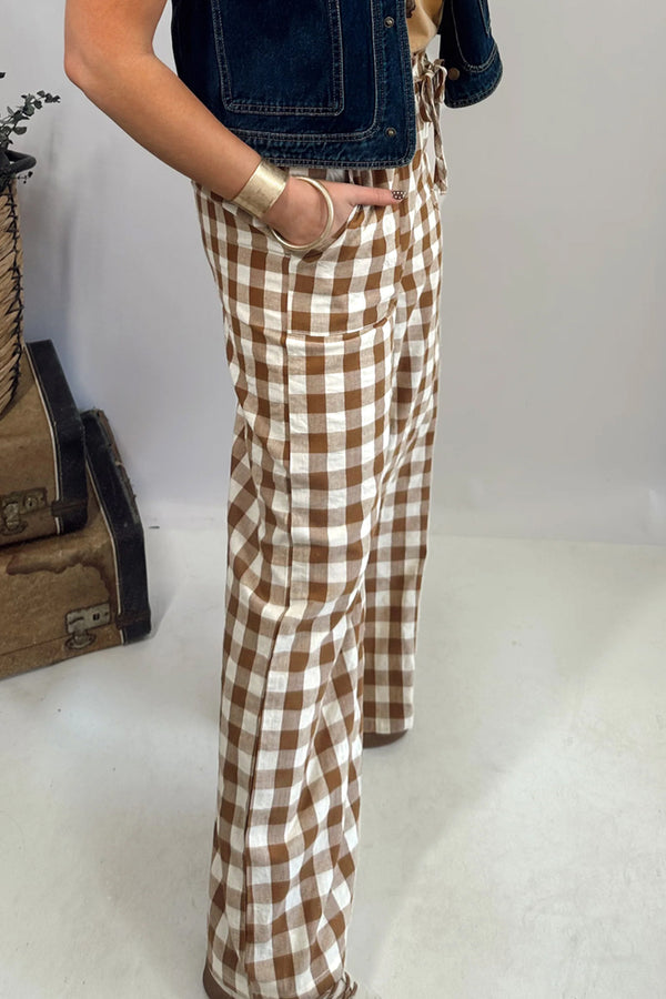 Gingham Wide Leg Trousers Women UK — side view | Fashionfitz UK