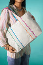 Women's ricrac detail canvas colourful tote bag front view