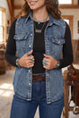 Denim Button Front Pocket Sleeveless Cowboy Vest Women UK