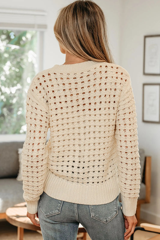 Open-knit texture detail on beige zip-up drop shoulder cardigan | Fashionfitz UK