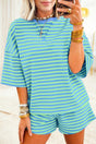 Ribbed Stripe Cotton Tee & Shorts Set Women UK