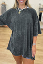 Mineral Washed Oversized Cotton Tee Drop Shoulder Round Neck Tunic Length — front view | Fashionfitz UK
