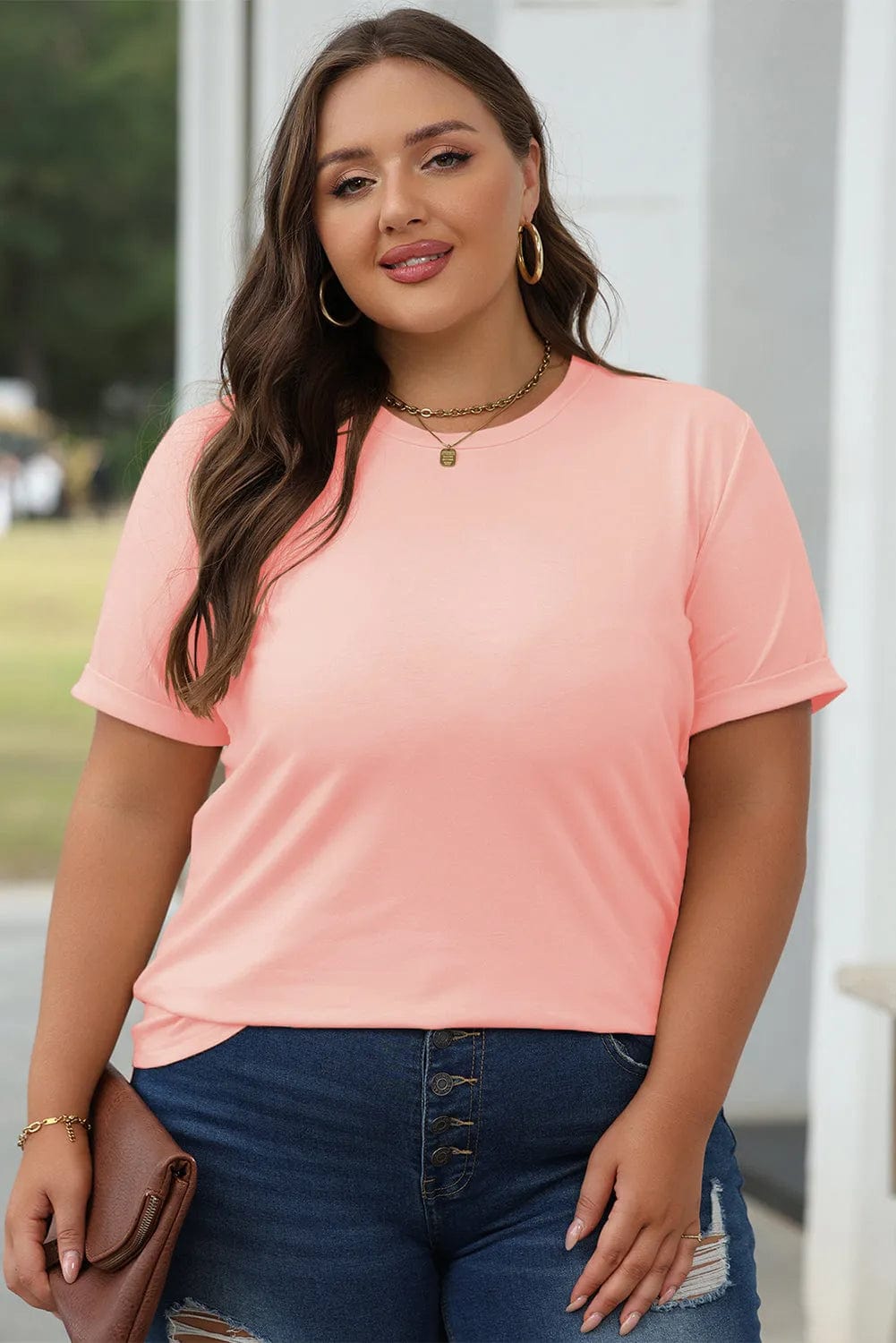 Gray Casual Plain Crew Neck Tee