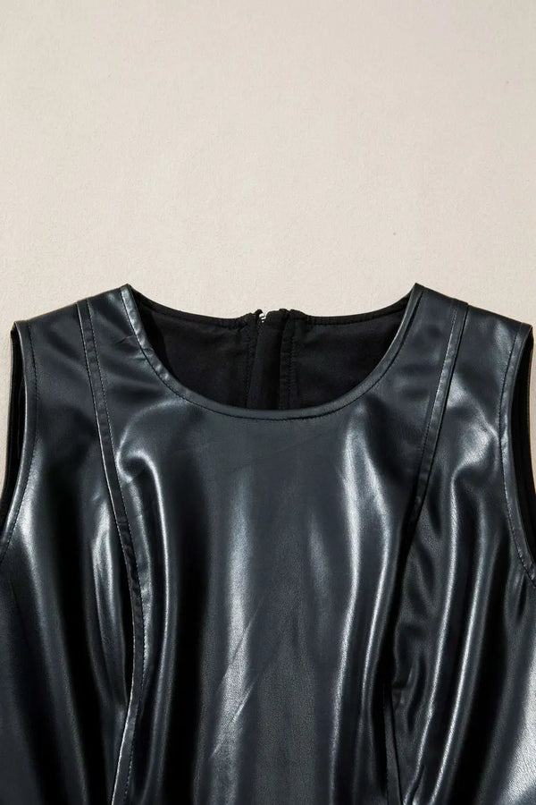 Black faux leather mini dress back view — Fashionfitz UK