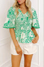 Floral smocked ruffle v-neck tunic blouse | fashionfitz