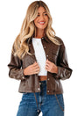 Chicory coffee double flap pocket drawstring hem leather jacket