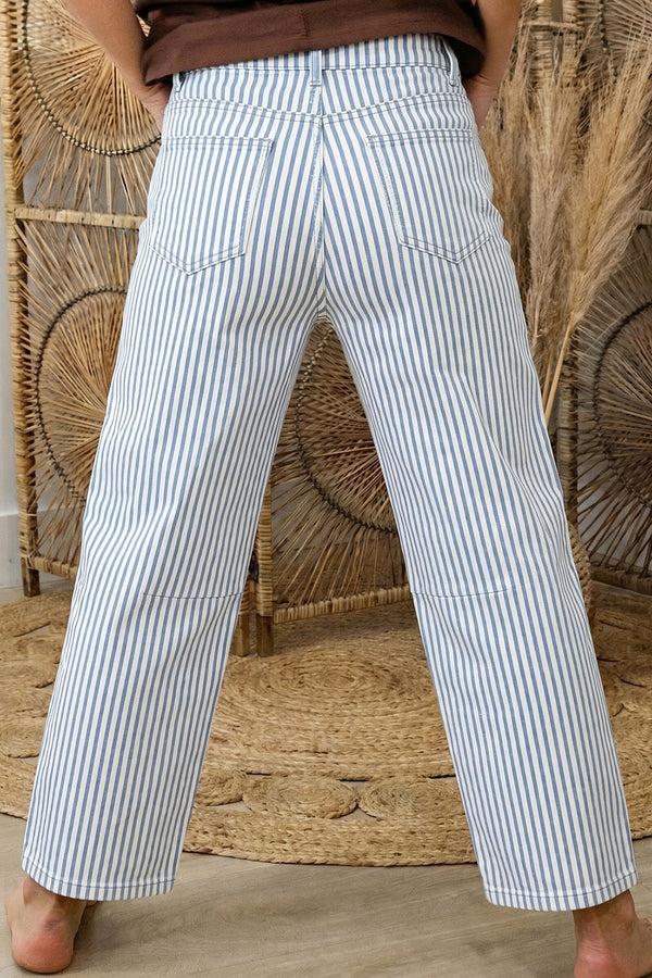 Stripe High Waist Barrel Leg Casual Jeans Women UK