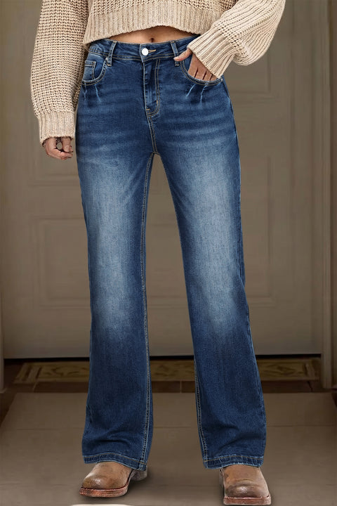 Acid Washed Straight Leg Full Length Jeans Women UK