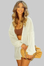 Beige textured lantern sleeve open kimono