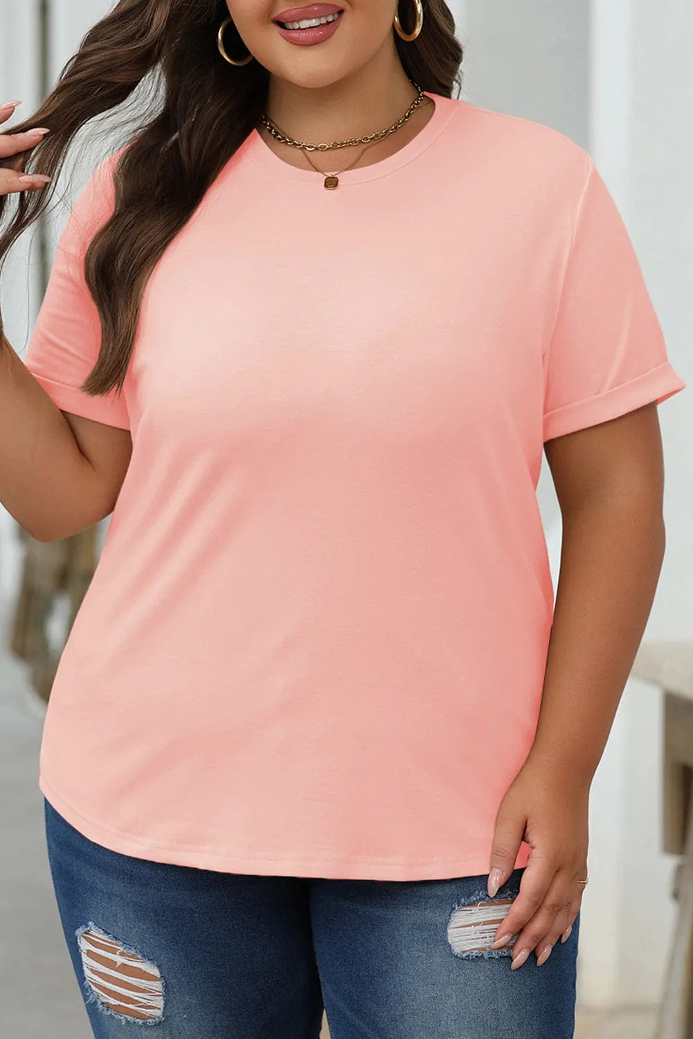 Gray Casual Plain Crew Neck Tee