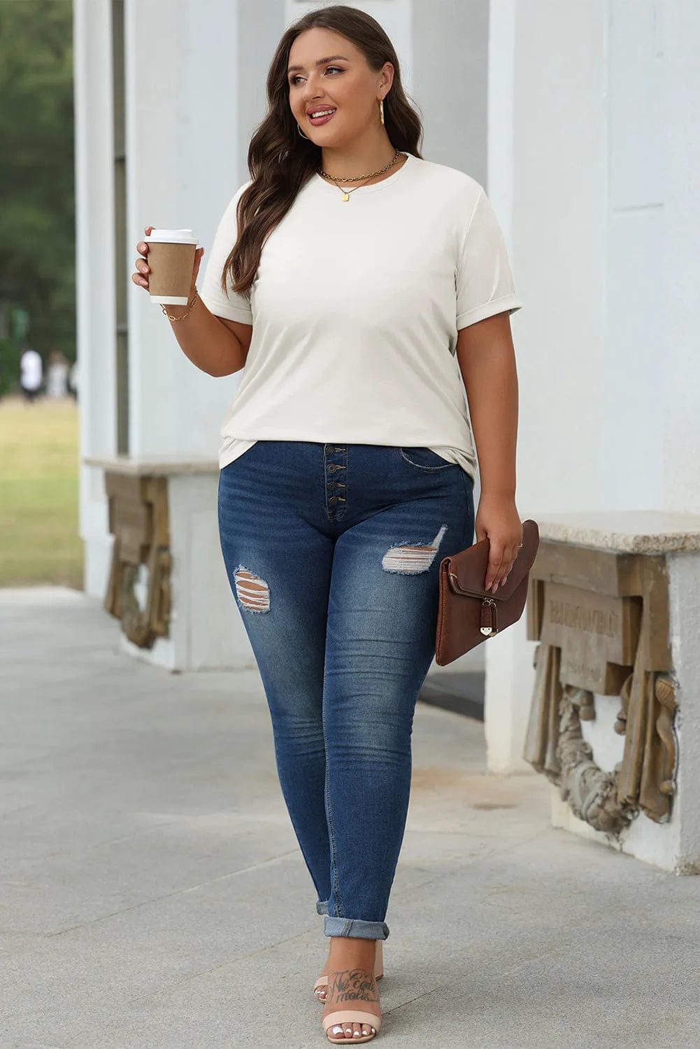 Gray Casual Plain Crew Neck Tee