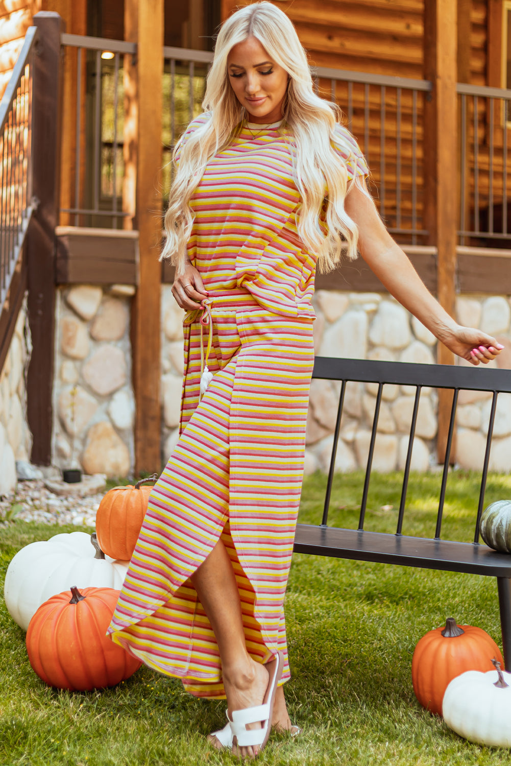 Funky Stripes Wide Leg Pants Set