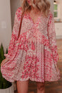 Pink Bohemian Tassel Tie Long Sleeve Flowy Mini Dress Women UK