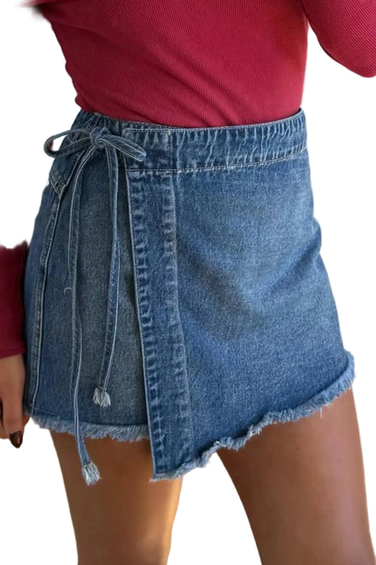 Ashleigh blue wrapped tied waist denim skort bottoms