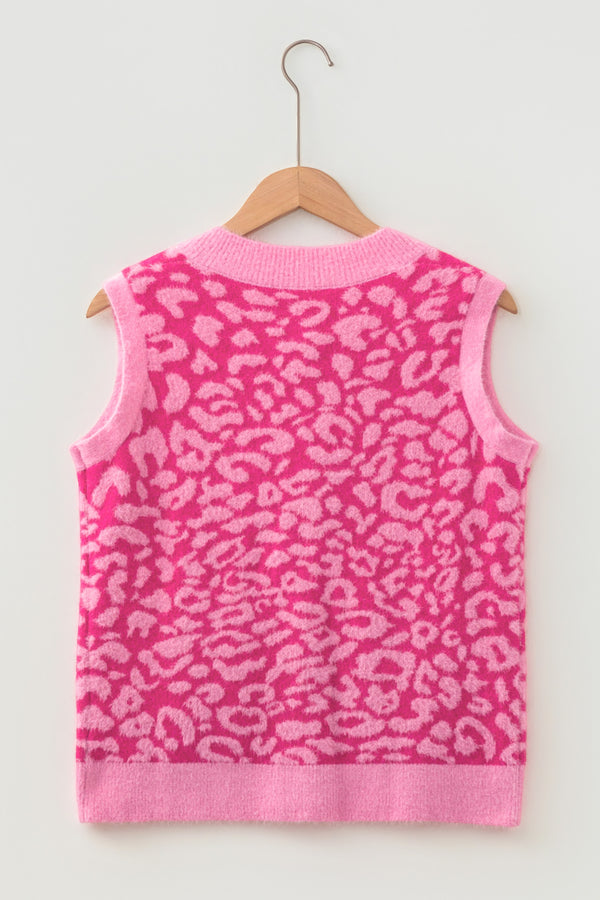 Leopard Print Knit Sleeveless Sweater Vest
