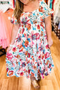 White Floral Square Neck Puff Sleeve Plus Size Midi Dress Women UK
