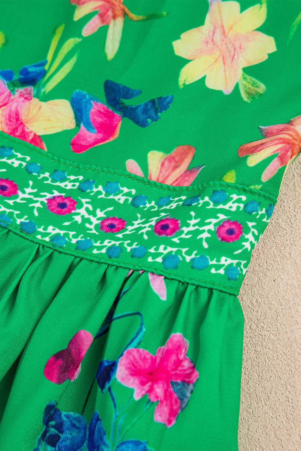 Green Floral Midi Dress - Knotted Straps