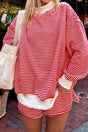Striped Oversized Mock Neck Sweatshirt Shorts Set Women UK
