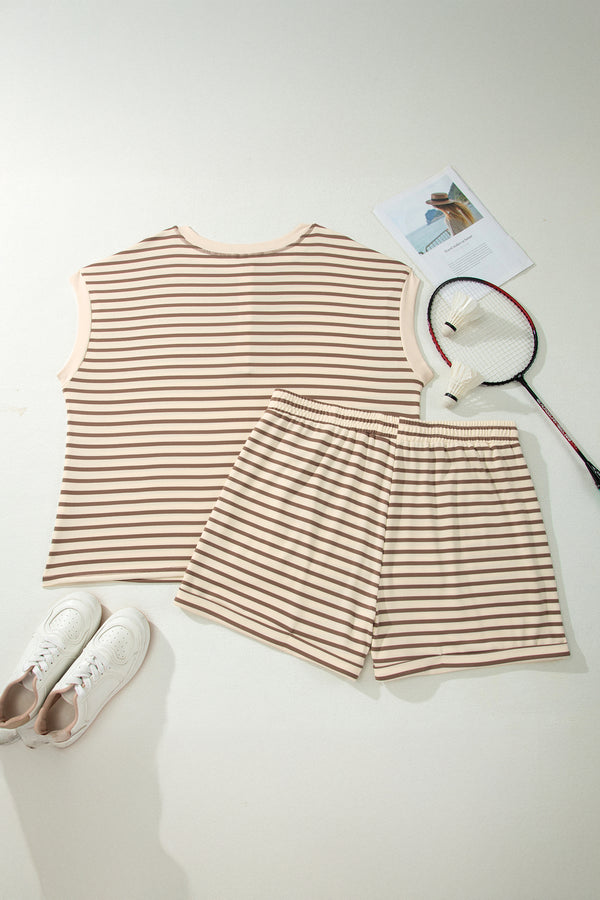 Stripe Half-Button Top & Shorts Plus Size Loungewear Set Women UK