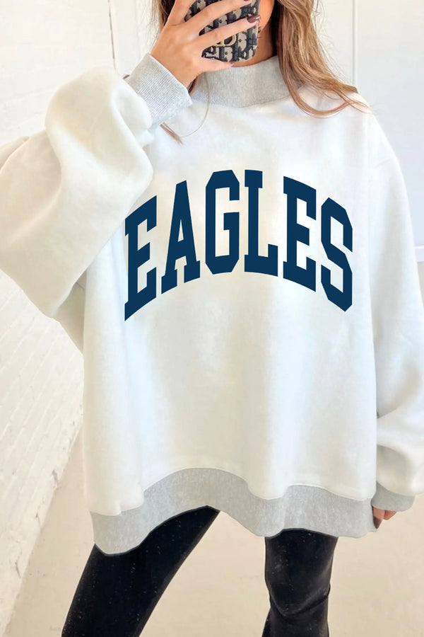 Graphic Double-Sided Print High Neck Baggy Sweatshirt Women UK — side view | Fashionfitz UK