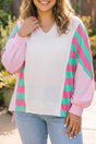 Plus Size Stripe Colorblock Shift Long Sleeve Blouse Women UK