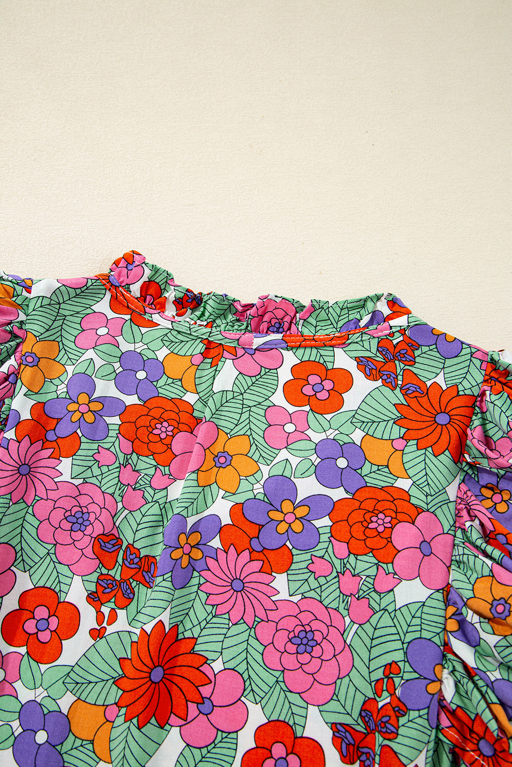 Red Floral Puff Sleeve Blouse