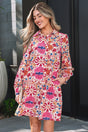 Red Fall Floral Long Sleeve Mini Dress Women UK — front view
