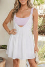 Gingham Patchwork Faux Two Piece Loose Mini Dress Women UK