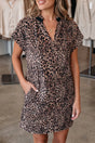 Leopard print short sleeve mini shift dress front view — Fashionfitz UK