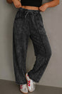 Mineral wash barrel leg drawstring trousers in black front view — Fashionfitz UK