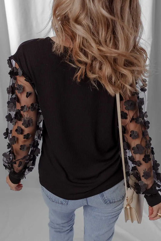 Flower applique mesh blouse blouses