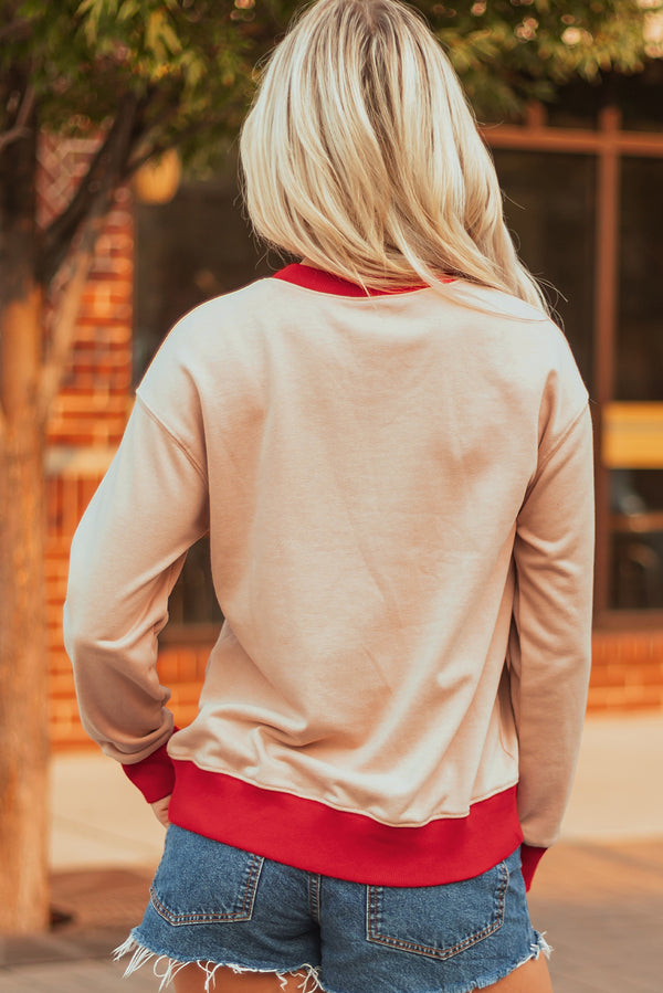 Oatmeal GAME DAY Varsity Striped Baggy Graphic Sweatshirt Women UK