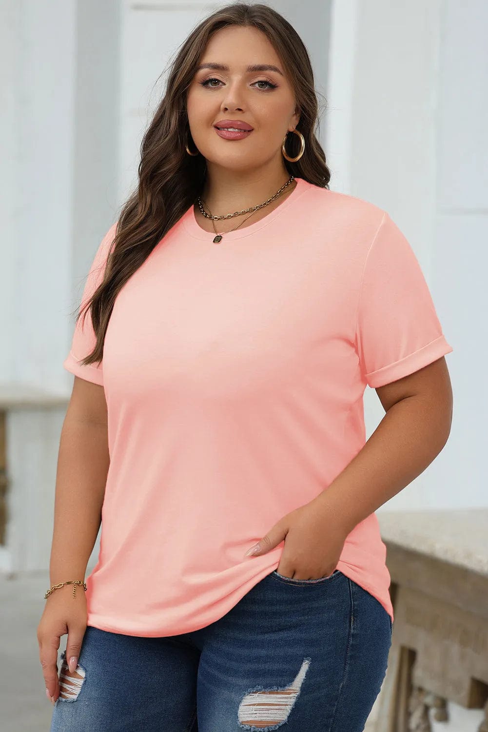 Gray Casual Plain Crew Neck Tee
