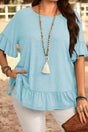 Ruffled short sleeve plus size casual blouse front view — Fashionfitz UK