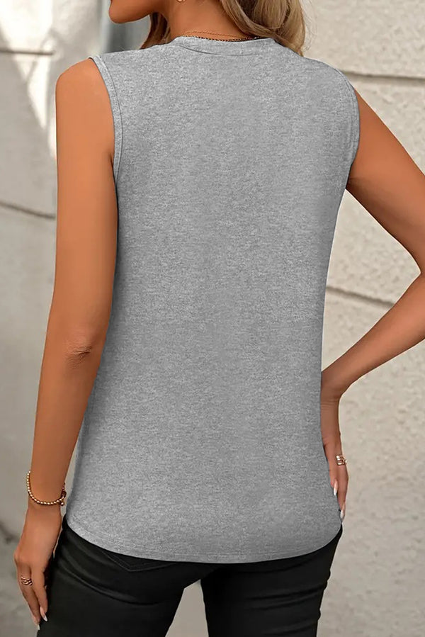 Grey Crew Neck Pleated Tank Top Women UK