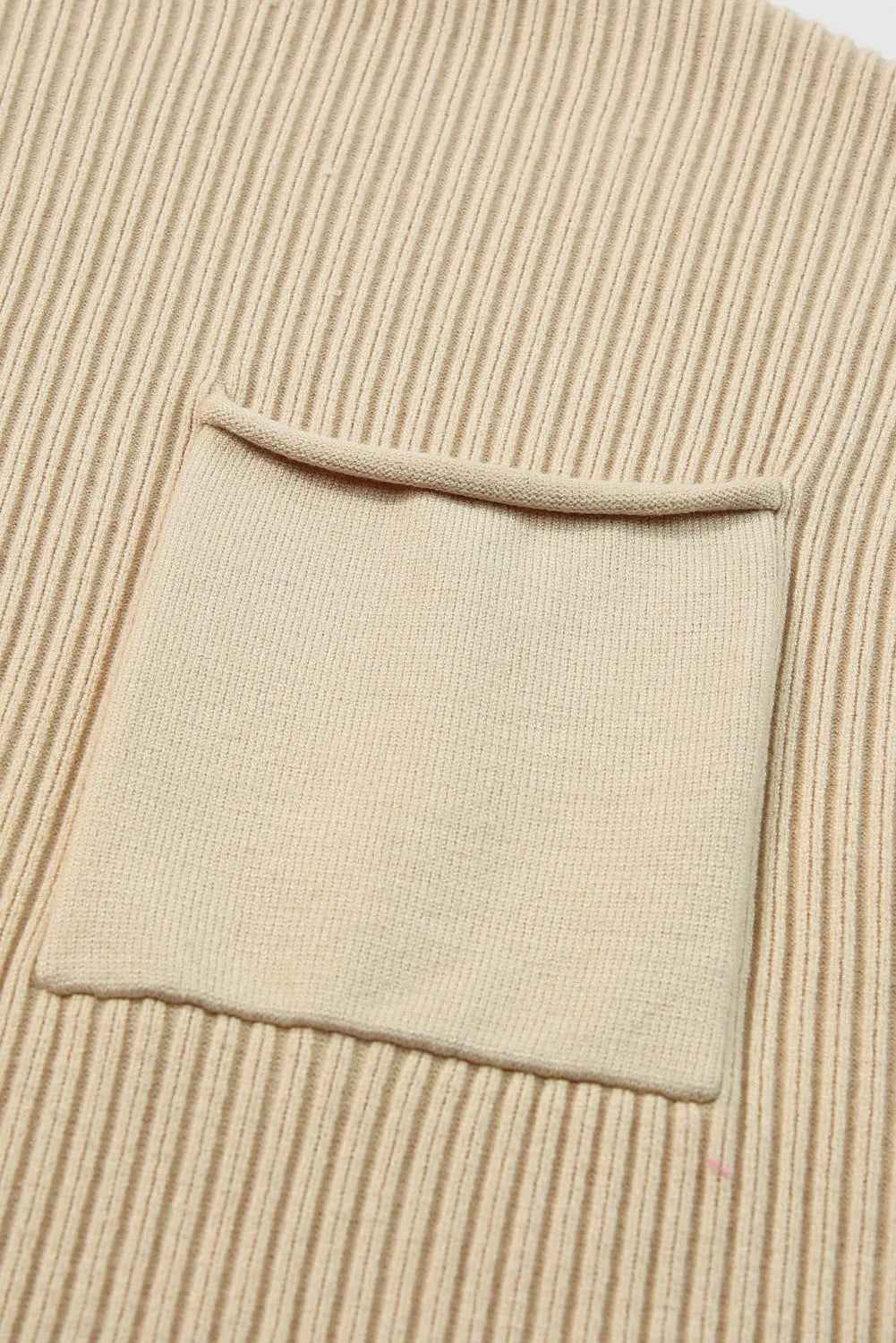 Oatmeal Patch Pocket Ribbed Knit Short Sleeve Sweater Dress