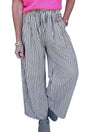 Black stripe high waist wide leg casual trousers front view | Fashionfitz UK