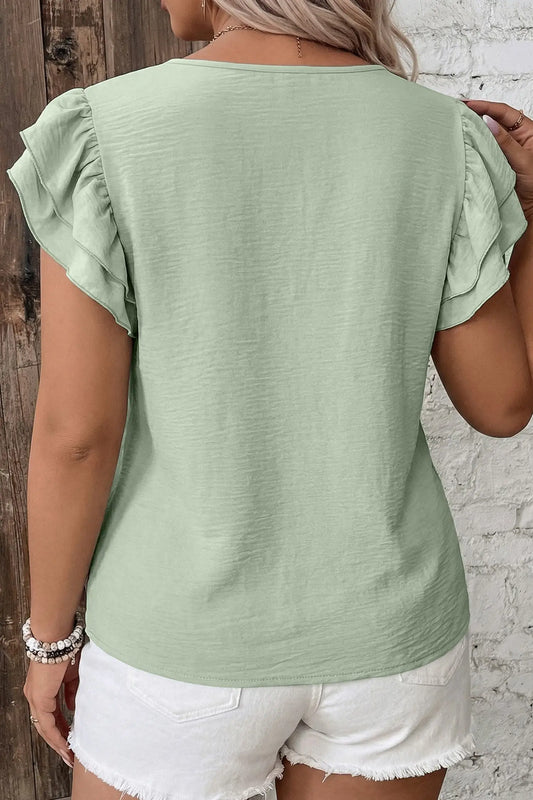 Clearly aqua plus size ruffle sleeve crew neck top