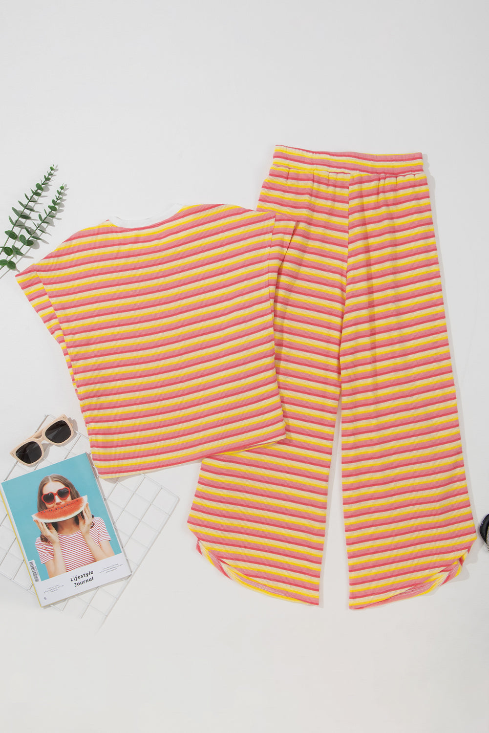 Funky Stripes Wide Leg Pants Set