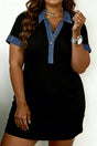 Colourblock denim collar short sleeve plus size dress front view — Fashionfitz UK