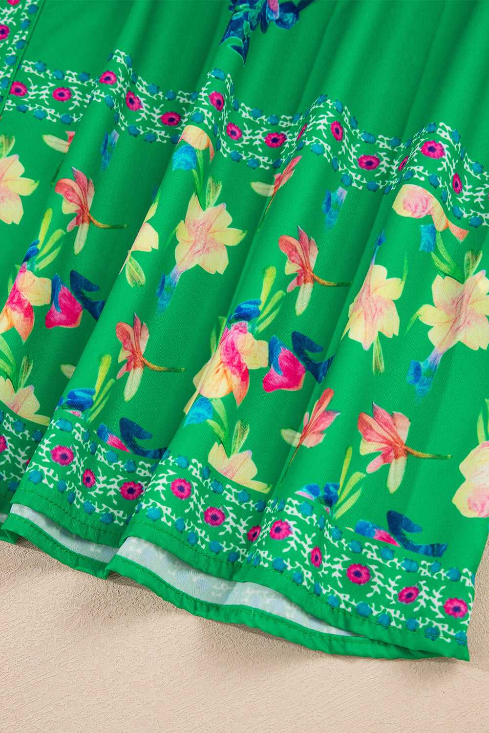 Green Floral Midi Dress - Knotted Straps