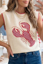 Plaid Crawfish Embroidery Crew Neck Knit Sweater Vest — front view | Fashionfitz UK