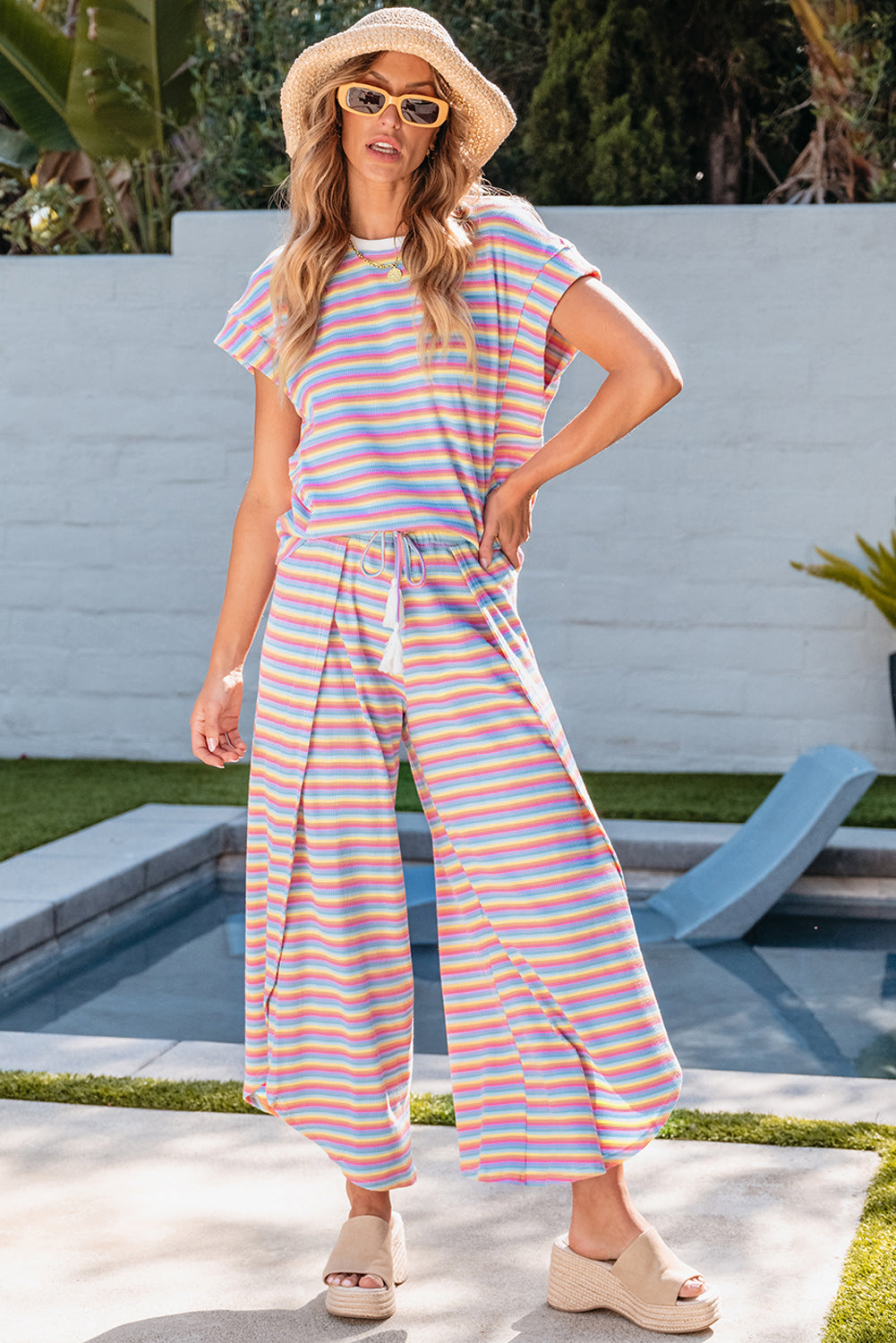 Funky Stripes Wide Leg Pants Set
