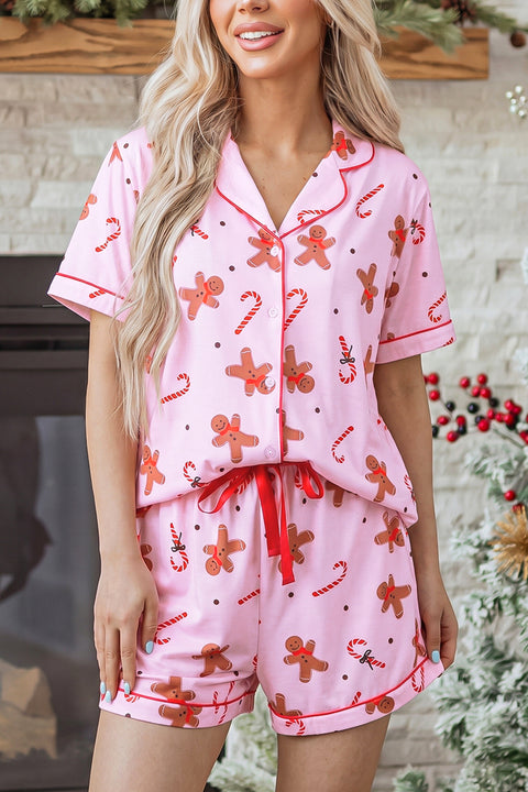Pink shell button elastic waist lounge set women UK front view