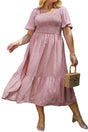 Curve swiss dot smocked midi dress front view — Fashionfitz UK