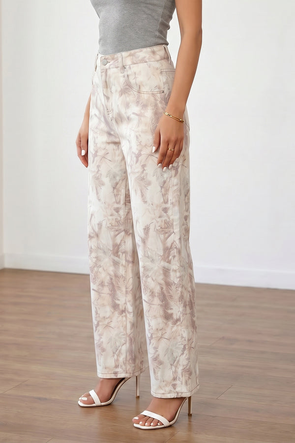 Camo Tummy Control High Waist Wide Leg Jeans Women UK