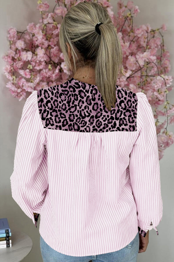 Leopard pinstripe contrast patchwork shirt back view — Fashionfitz UK