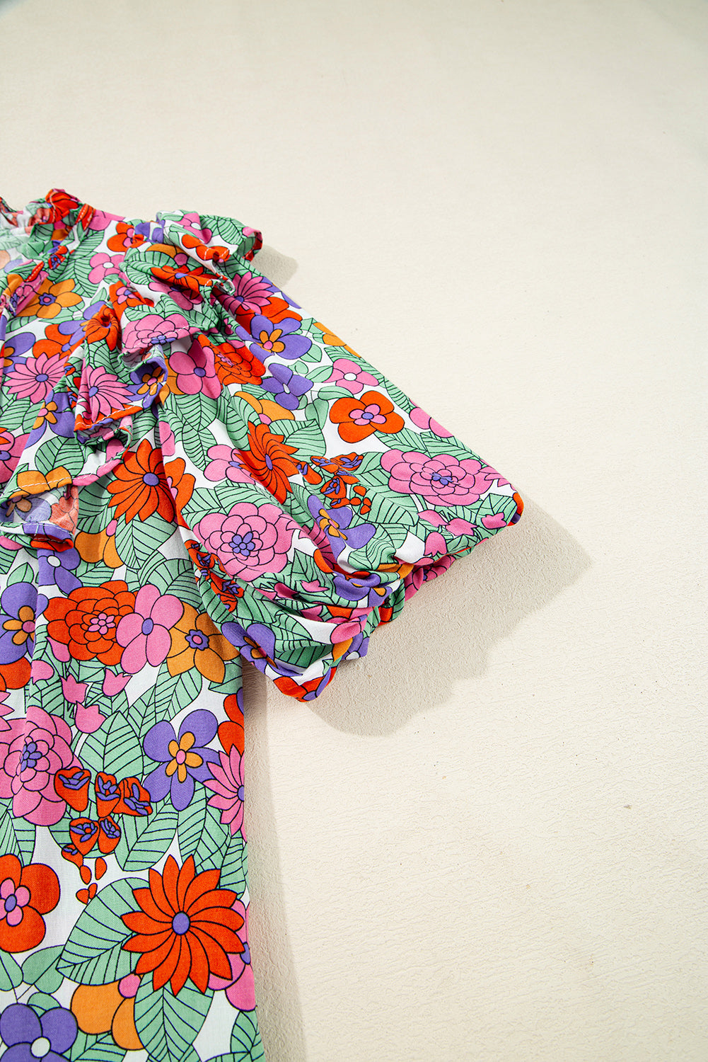 Red Floral Puff Sleeve Blouse